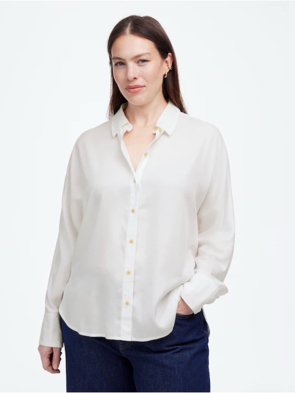 Madewell White Relaxed Dolman Button-Up Shirt • size medium • NWT • NT777